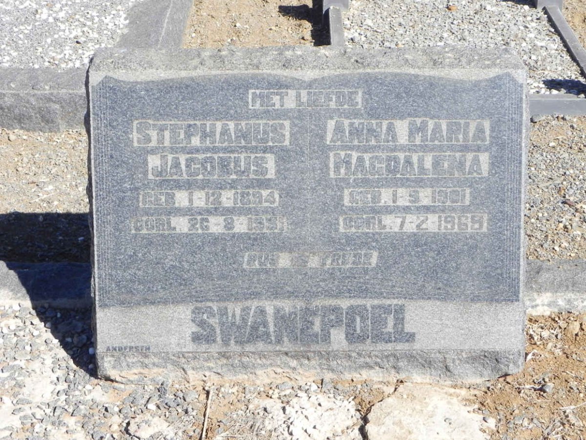 SWANEPOEL Stephanus Jacobus 1894-1951 &amp; Anna Maria Magdalena 1901-1969