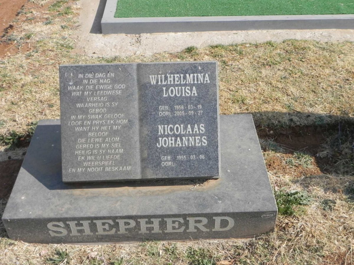 SHEPHERD Nicolaas Johannes 1955- &amp; Wilhelmina Louisa 1956-2005