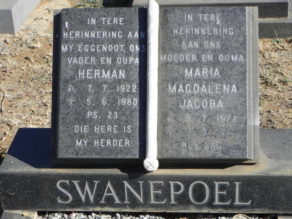 SWANEPOEL Herman 1922-1980 &amp; Maria Magdalena Jacoba 1922-200?