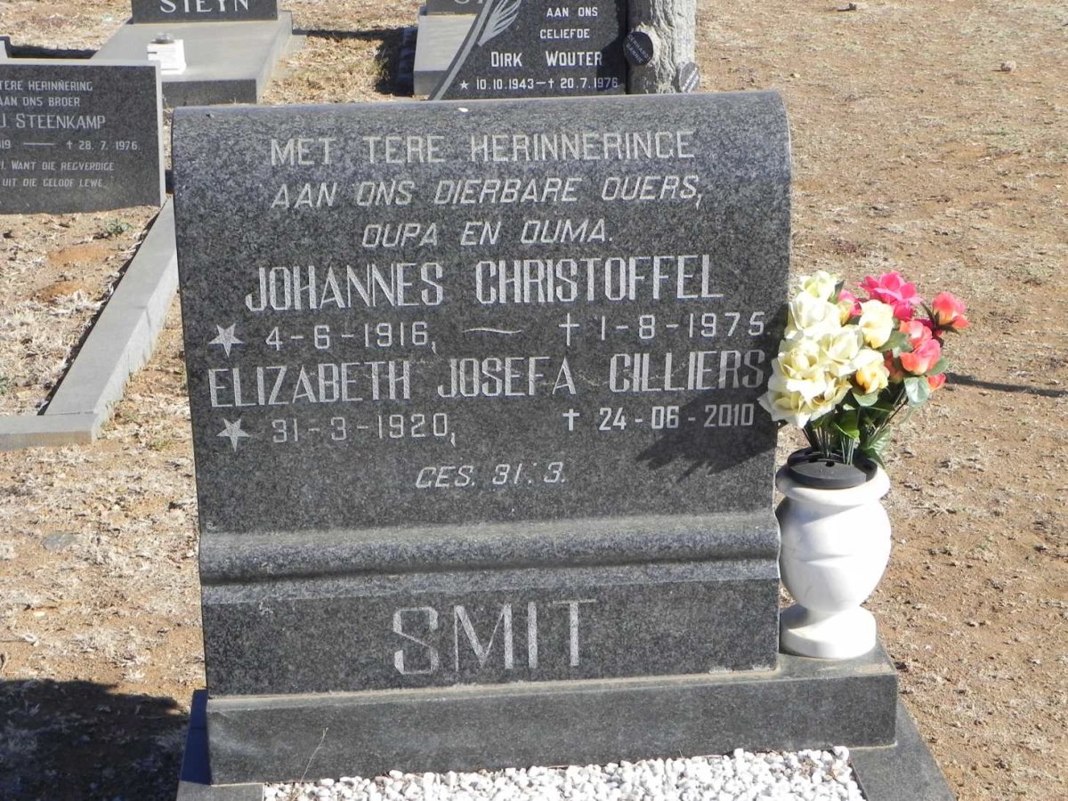 SMIT Johannes Christoffel 1916-1975 &amp; Elizabeth Josefa Cilliers 1920-2010