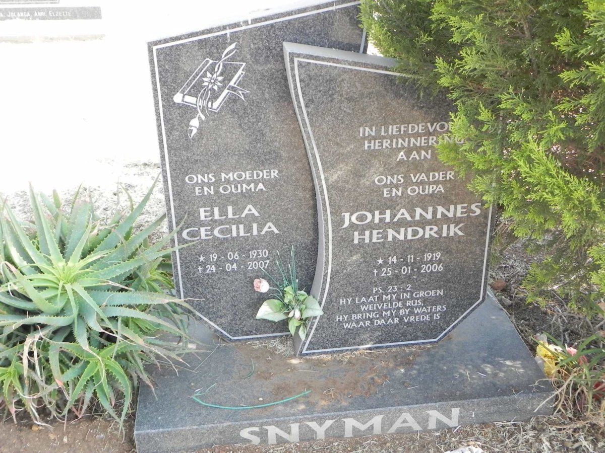 SNYMAN Johannes Hendrik 1919-2006 &amp; Ella Cecilia 1930-2007