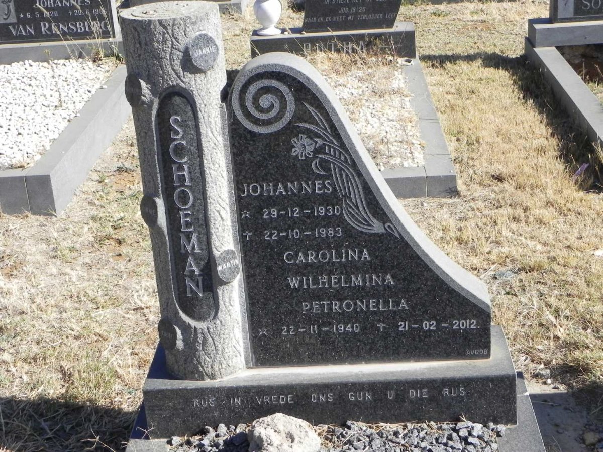 SCHOEMAN Johannes 1930-1983 &amp; Carolina Wilhelmina Petronella 1940-1912