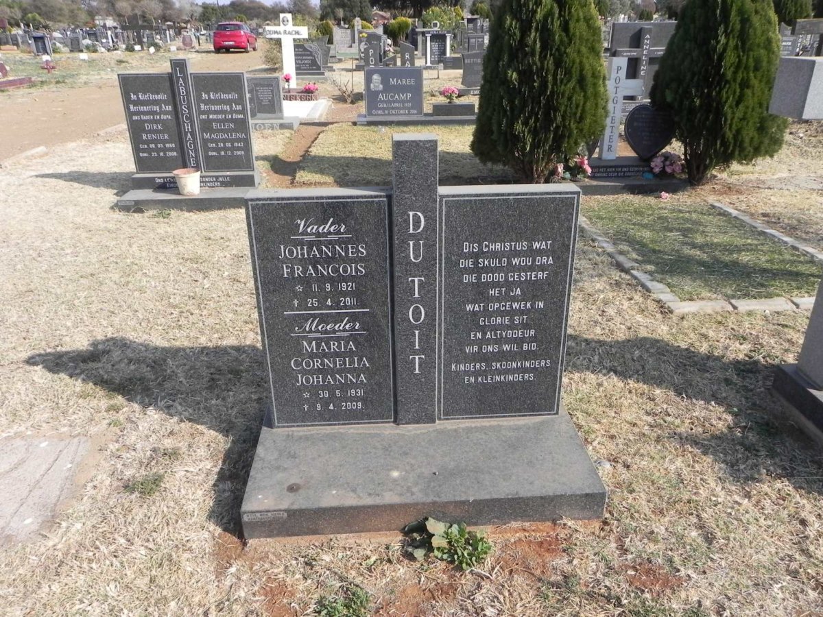 TOIT Johannes Francois, du 1921-2011 &amp; Maria Cornelia Johanna 1931-2009
