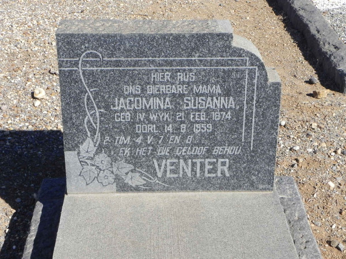 VENTER Jacomina Susanna nee V. WYK 1874-1959