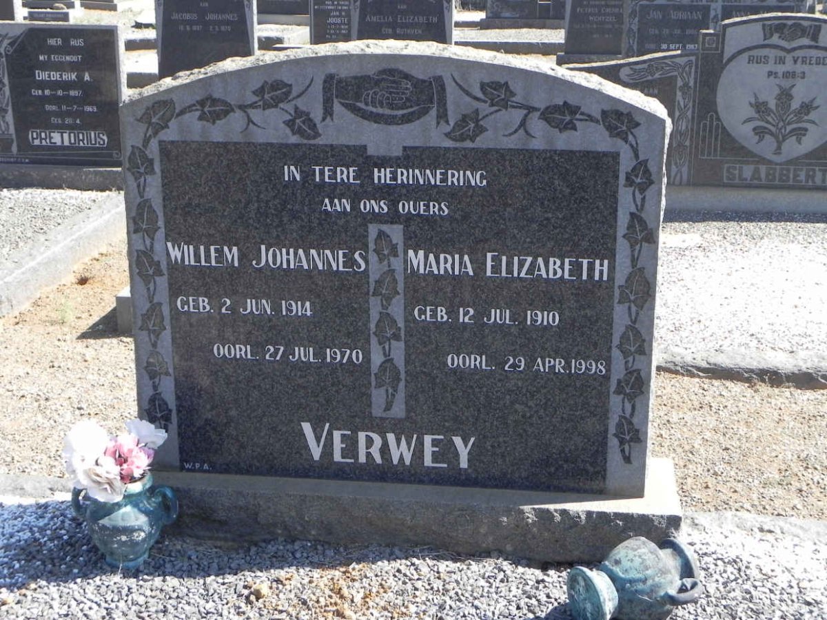 VERWEY Willem Johannes 1914-1970 &amp; Maria Elizabeth 1910-1998