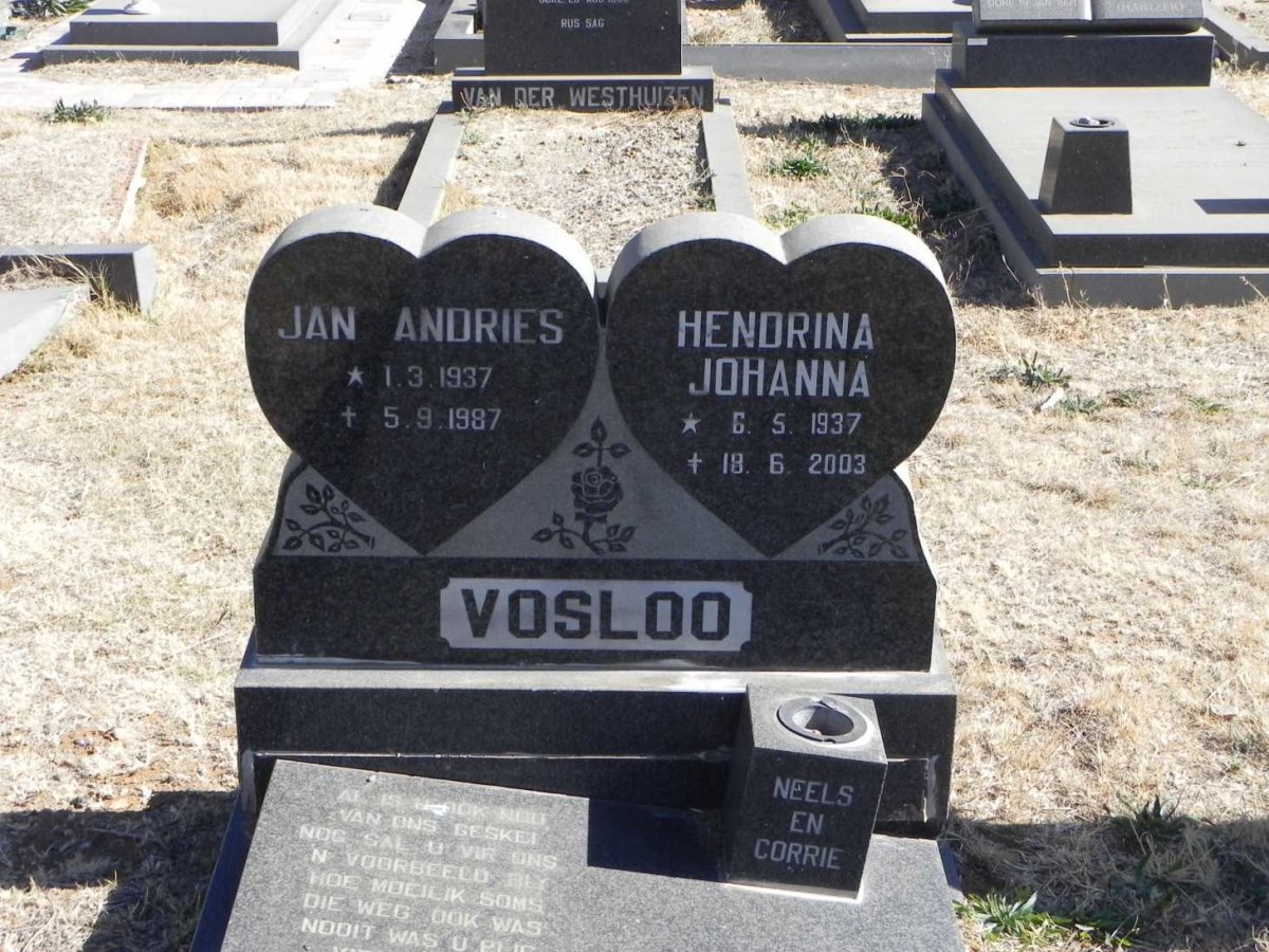 VOSLOO Jan Andries 1937-1987 &amp; Hendrina Johanna 1937-2003