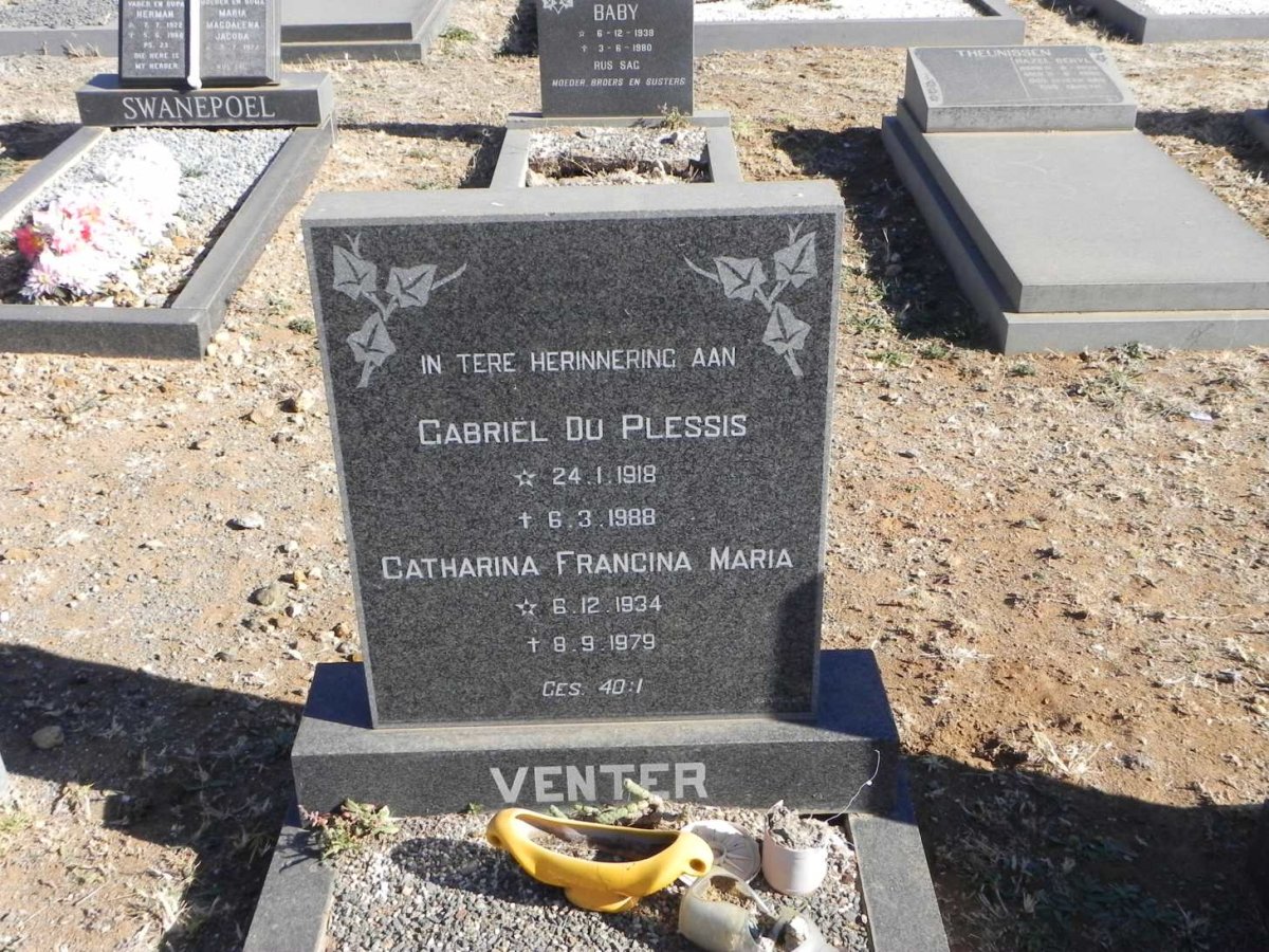 VENTER Gabriël du Plessis 1918-1988 &amp; Catharina Francina Maria 1934-1979