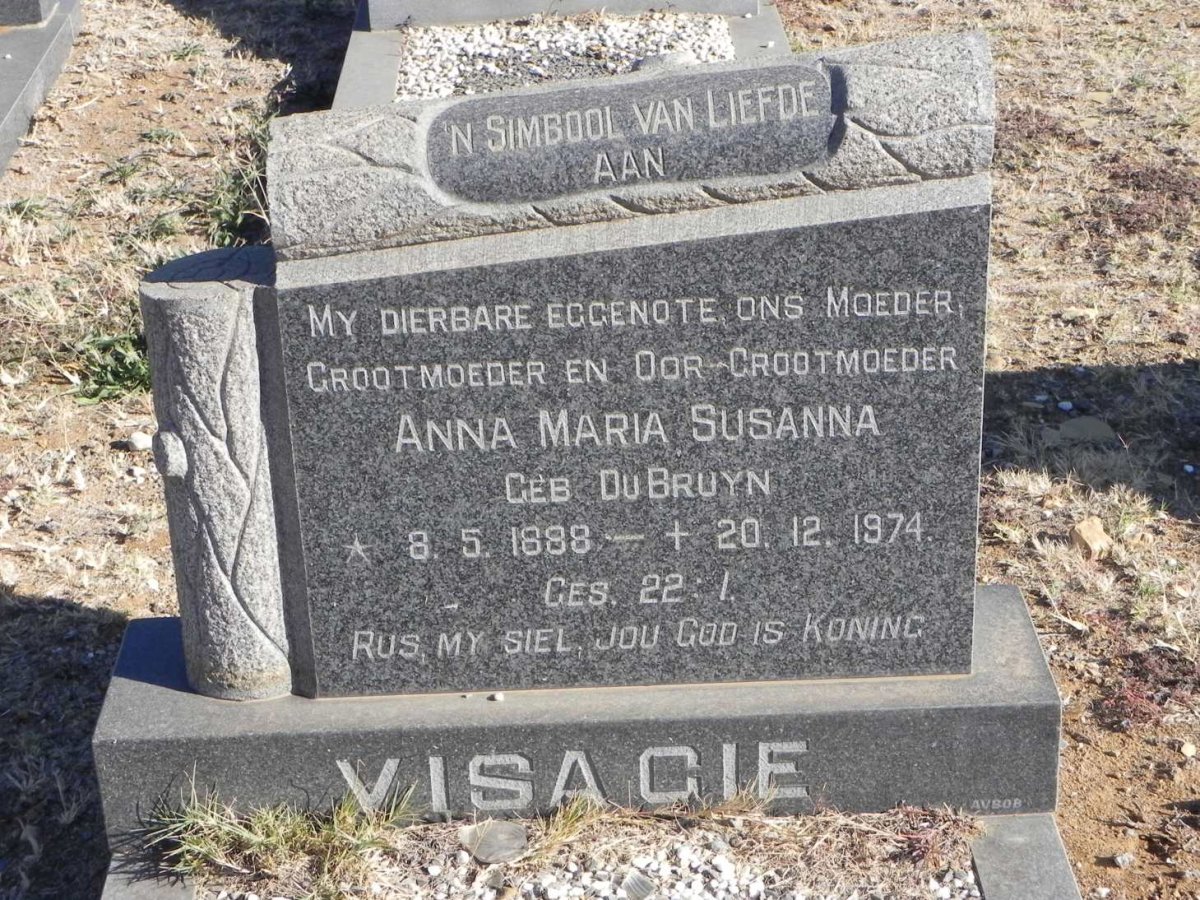 VISAGIE Anna Maria Susanna nee DU BRUYN 1888-1974
