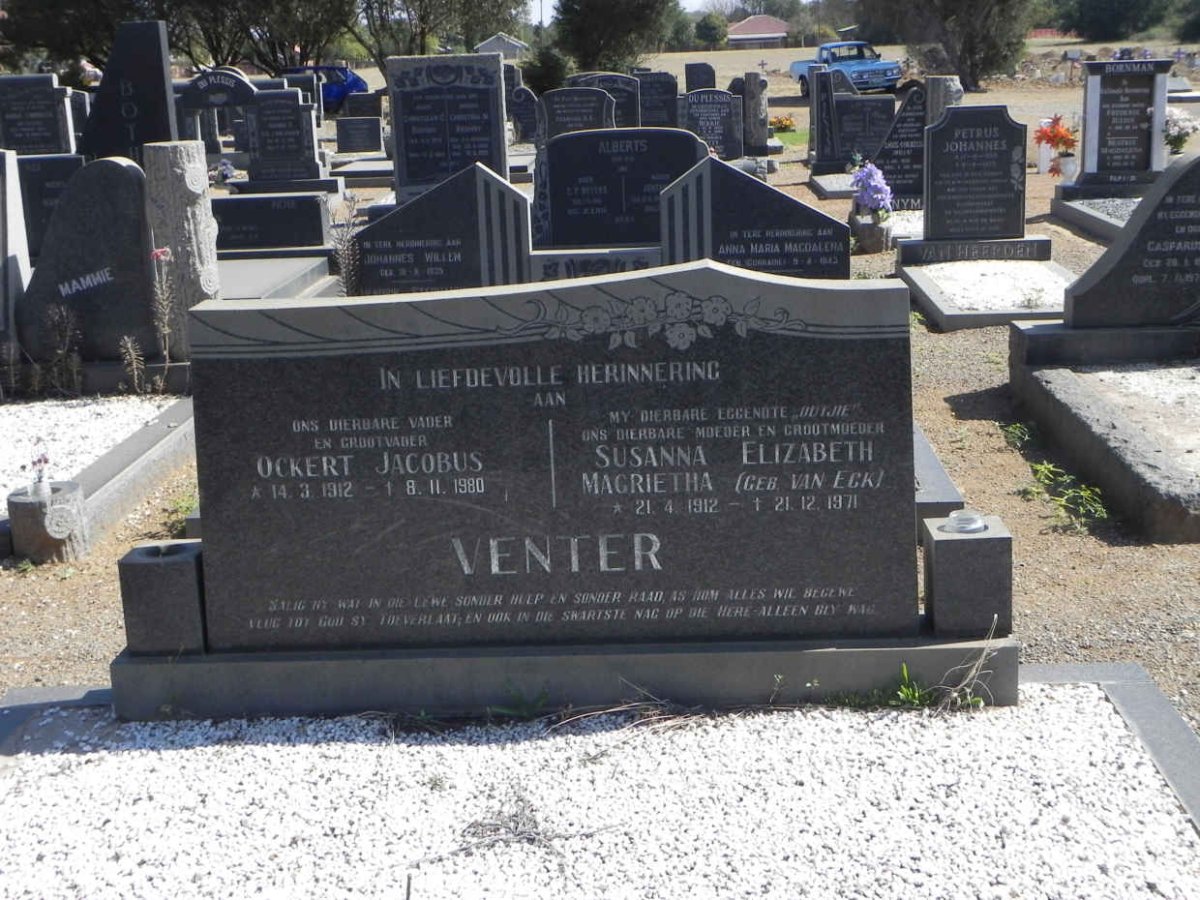 VENTER Ockert Jacobus 1912-1980 &amp; Susanna Elizabeth Magrietha VAN ECK 1912-1971
