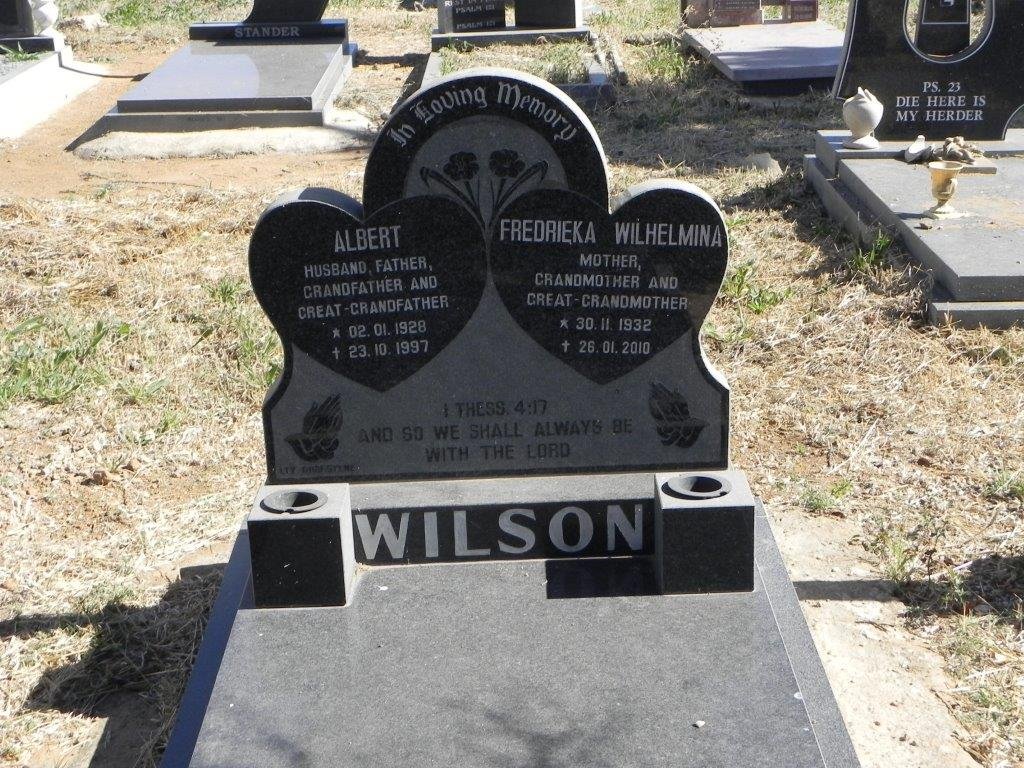WILSON Albert 1928-1997 &amp; Fredrieka Wilhelmina 1932-2010
