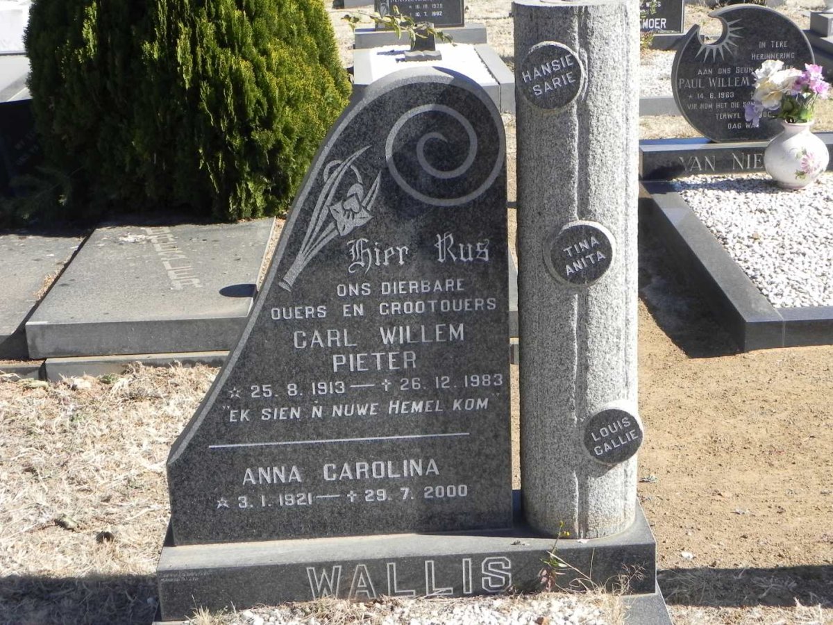 WALLIS Carl Willem Pieter 1913-1983 &amp; Anna Carolina 1921-2000