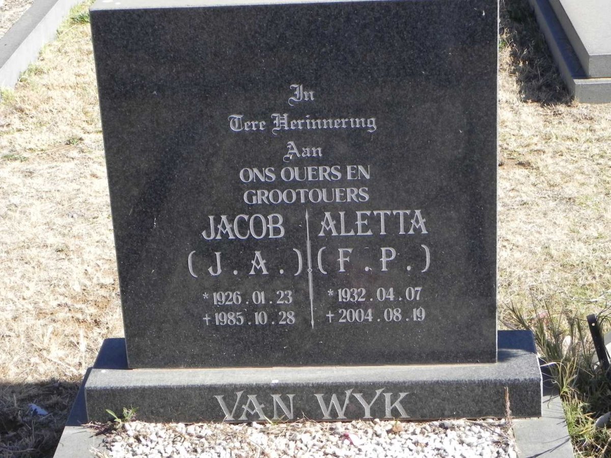 WYK J.A., van 1926-1985 &amp; F.P. 1932-2004