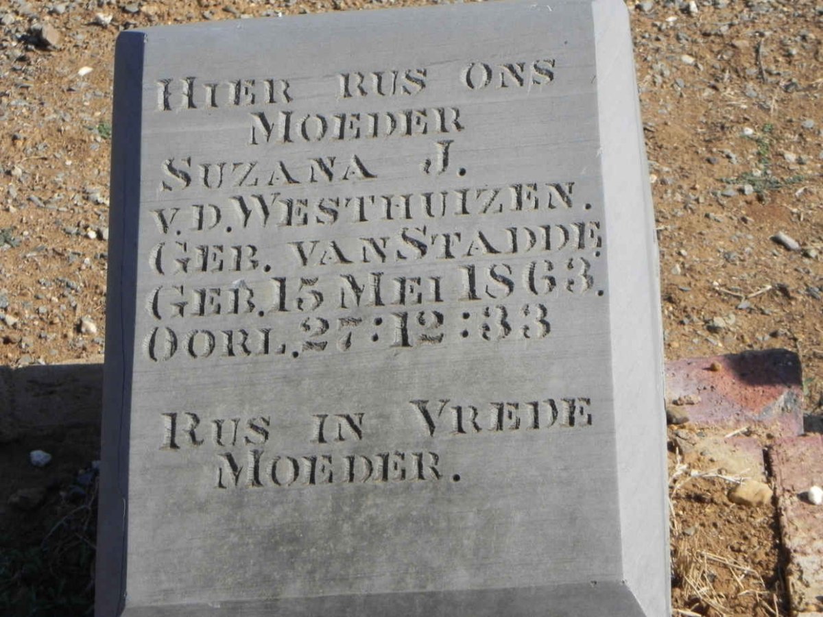 WESTHUIZEN Suzana J., v.d. nee VAN STADDE 1863-1933