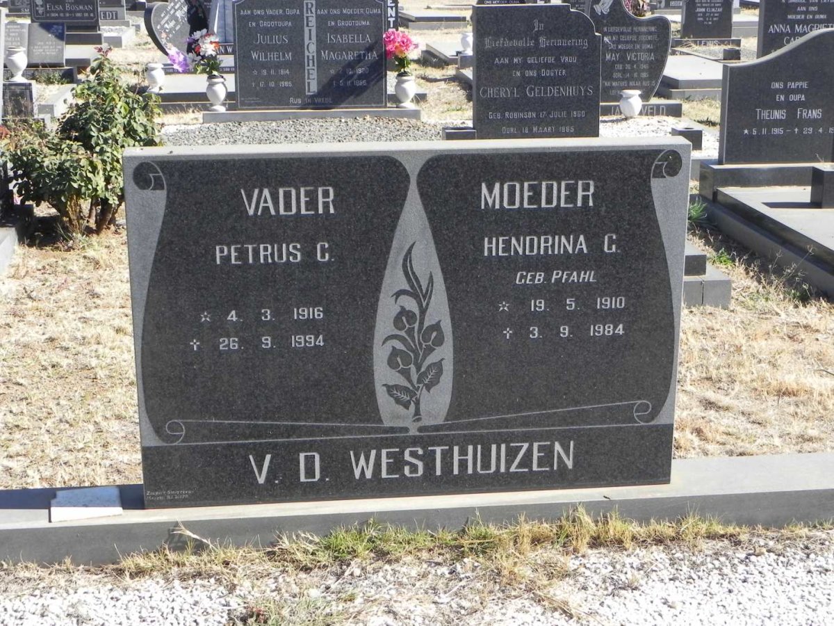 WESTHUIZEN Petrus C. 1916-1994 &amp; Hendrina G. PFAHL 1910-1984