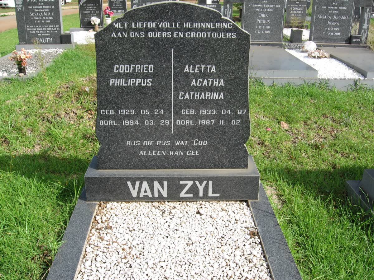 ZYL Godfried Philippus, van 1929-1994 &amp; Aletta Agatha Catharina 1933-1987