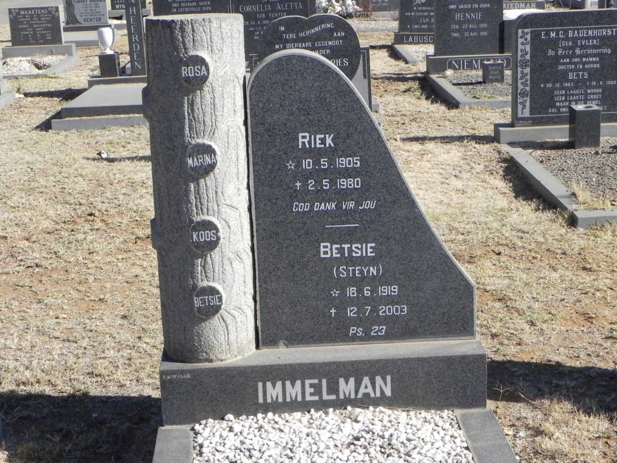 IMMELMAN Riek 1905-1980 &amp; Betsie STEYN 1919-2003