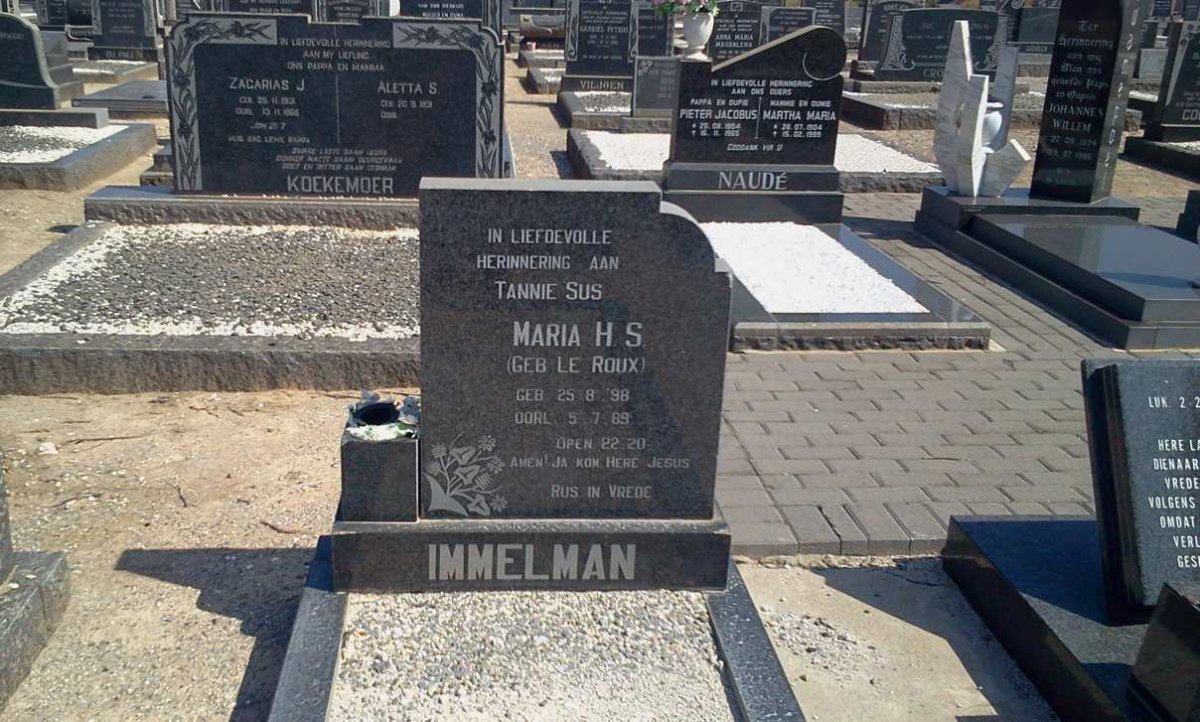 IMMELMAN Maria H.S. nee LE ROUX 1898-1989
