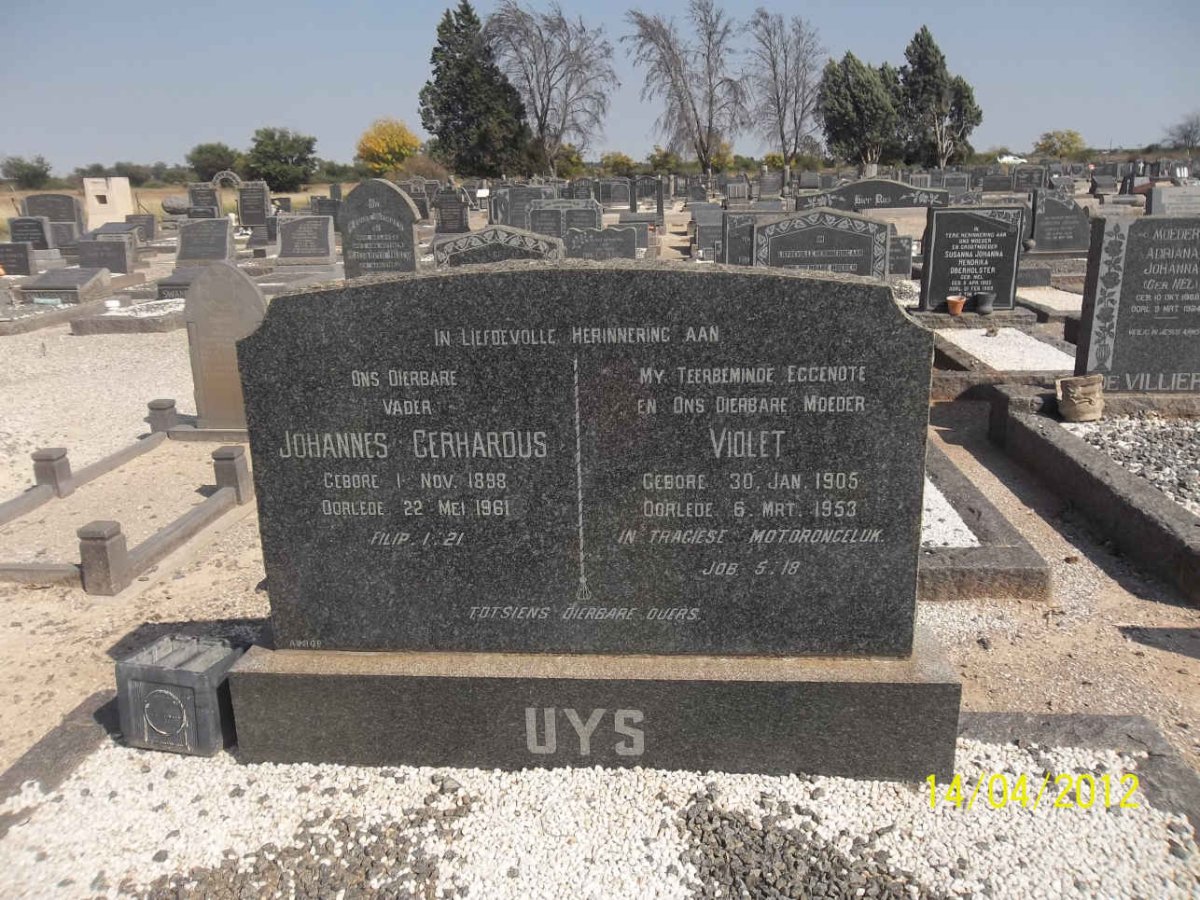 UYS Johannes Gerhardus 1898-1961 &amp; Violet 1905-1953