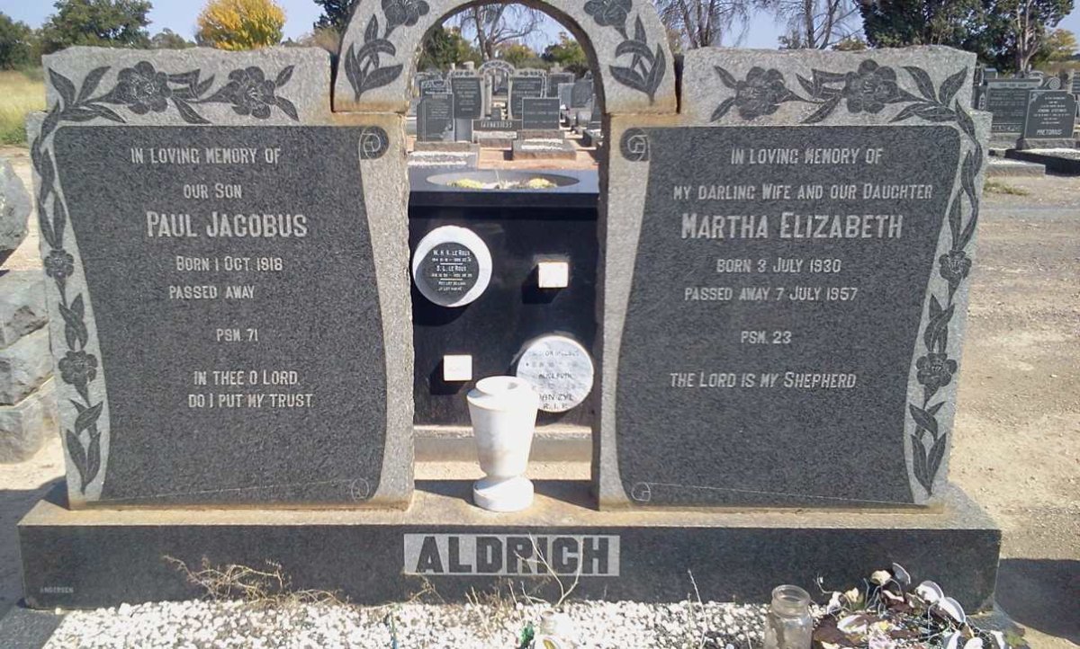 ALDRICH Paul Jacobus 1918- &amp; Martha Elizabeth 1930-1957