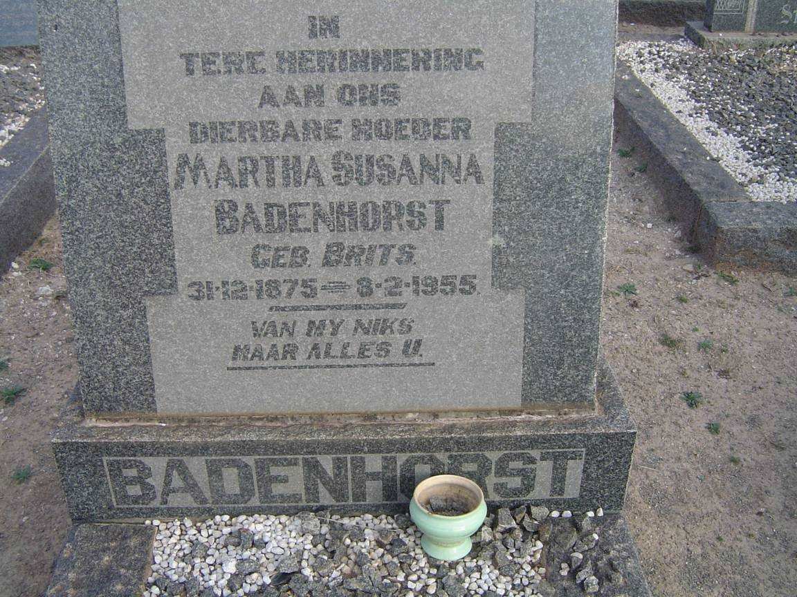 BADENHORST Martha Susanna nee BRITS 1875-1955