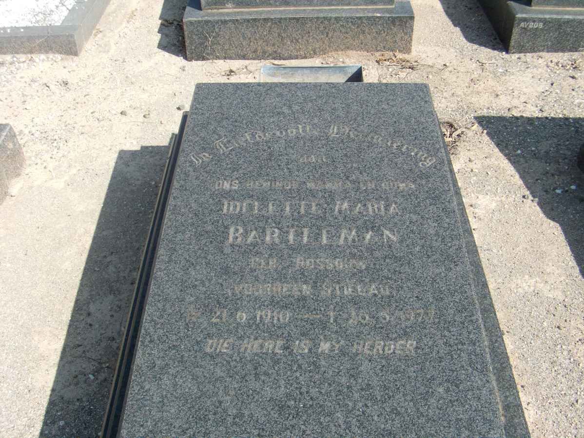 BARTLEMAN Idelette Maria nee ROSSOUW formerly STIELAU 1910-1977