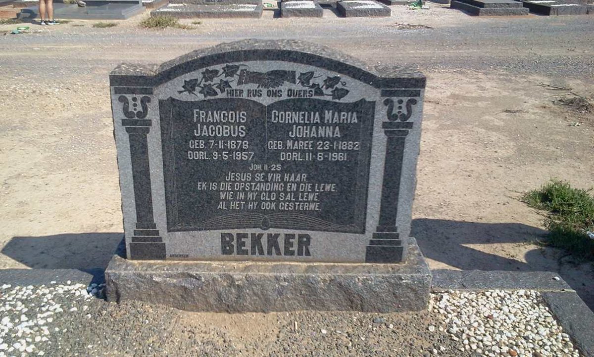 BEKKER Francois Jacobus 1878-1957 &amp; Cornelia Maria Johanna MAREE 1882-1961