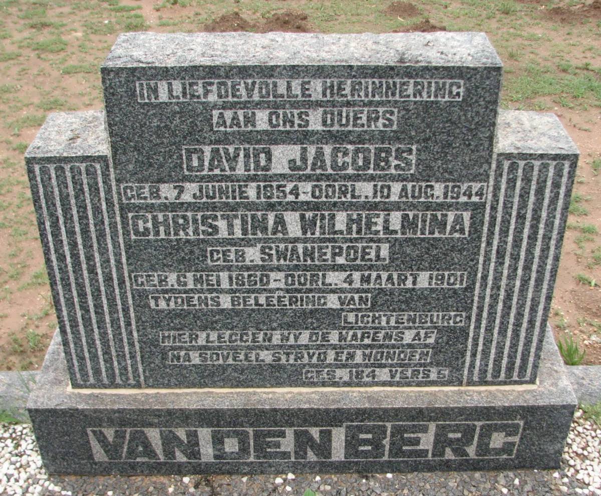 BERG David Jacobs, van den 1854-1944 &amp; Christina Wilhelmina SWANEPOEL 1860-1901