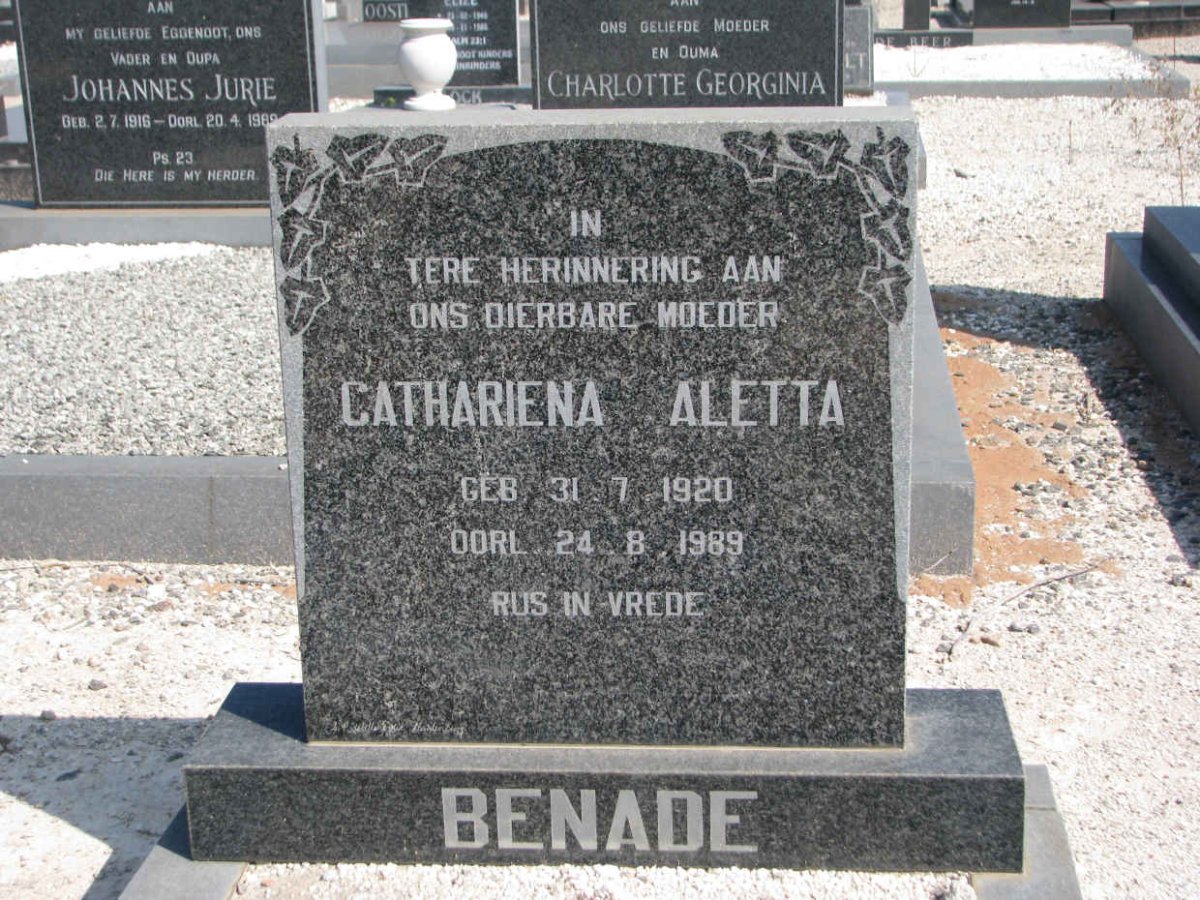 BENADE Cathariena Aletta 1920-1989