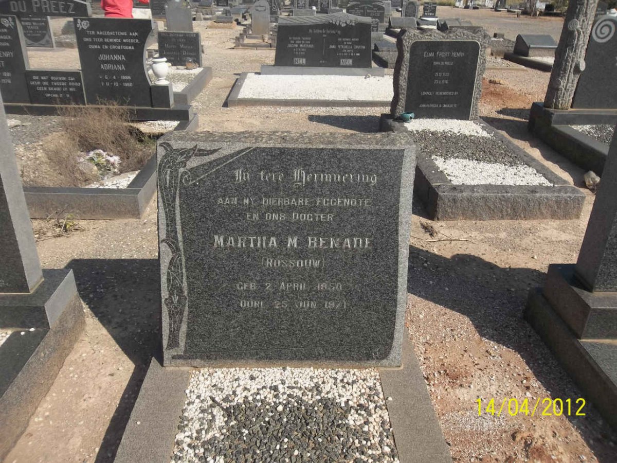 BENADE Martha M. nee ROSSOUW 1950-1971