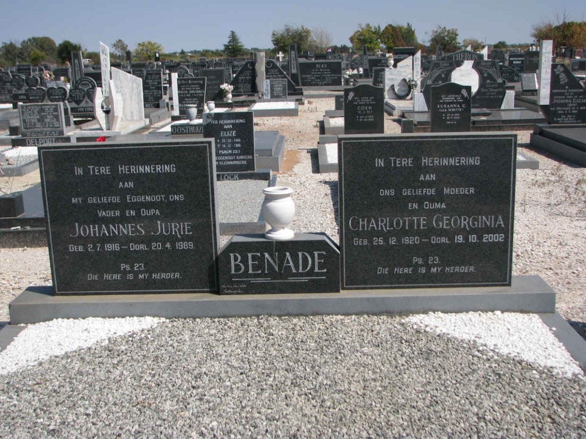 BENADE Johannes Jurie 1916-1989 &amp; Charlotte Georginia 1920-2002