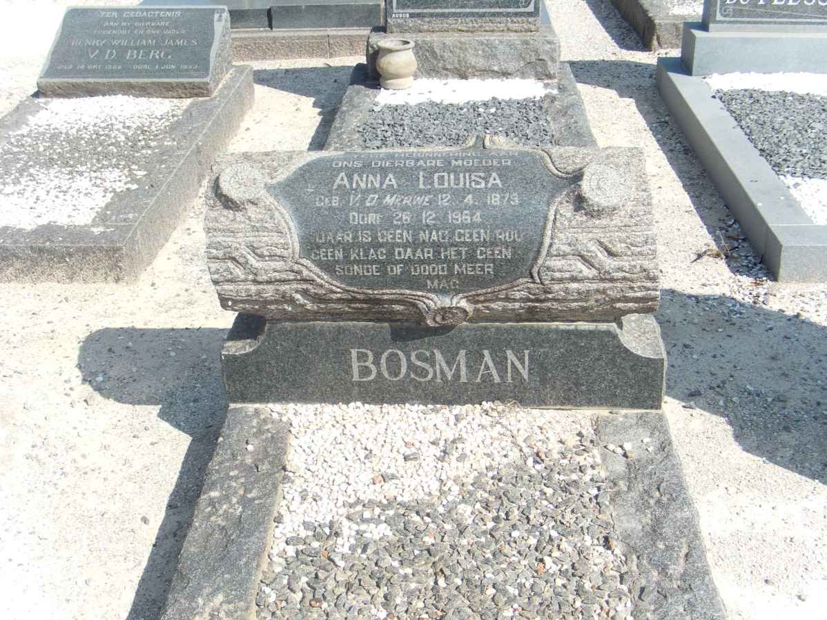 BOSMAN Anna Louisa nee V.D. MERWE 1879-1964