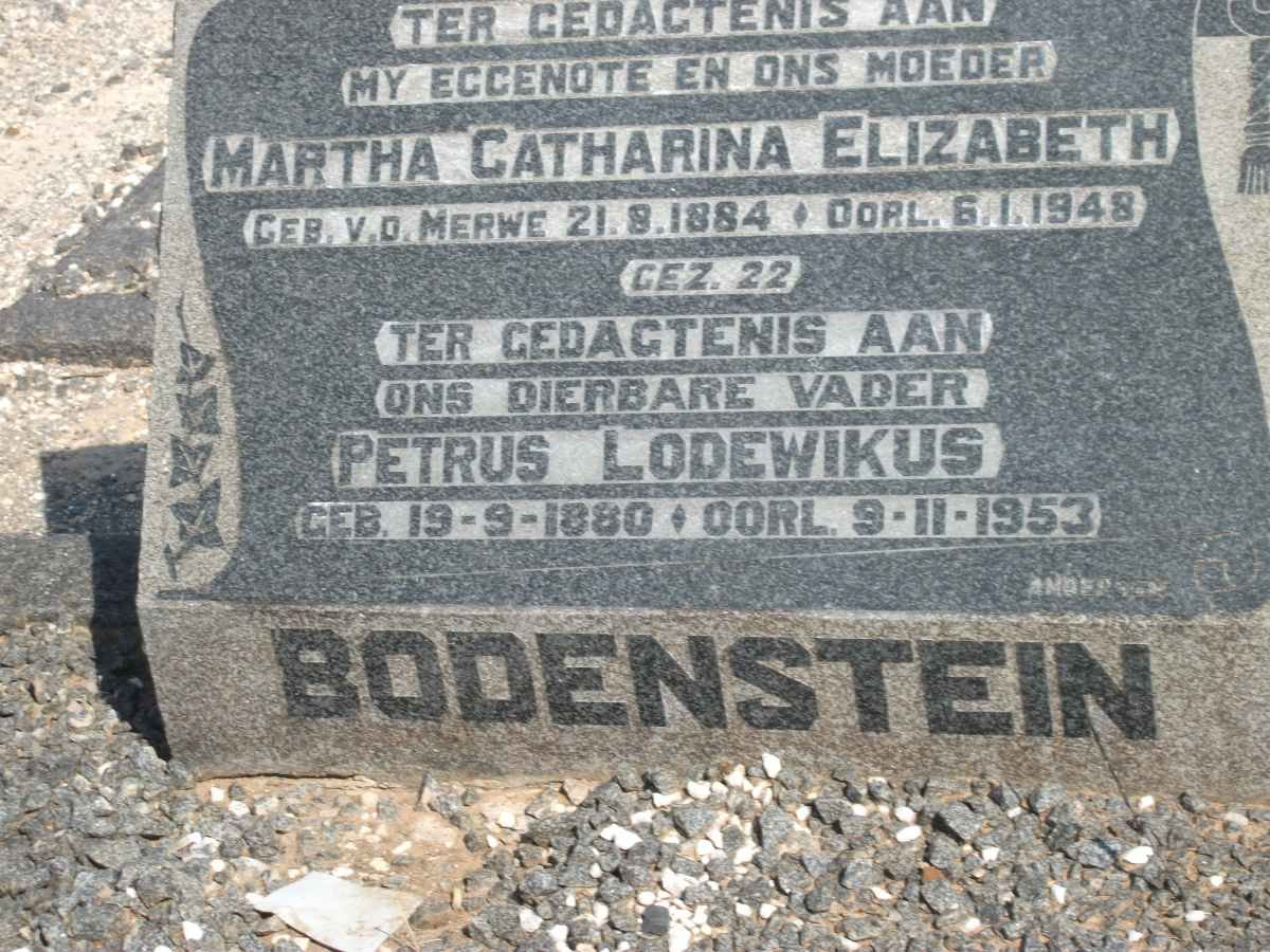 BODENSTEIN Petrus Lodewikus 1880-1953 &amp; Martha Catharina Elizabeth nee V.D. MERWE 1884-1948
