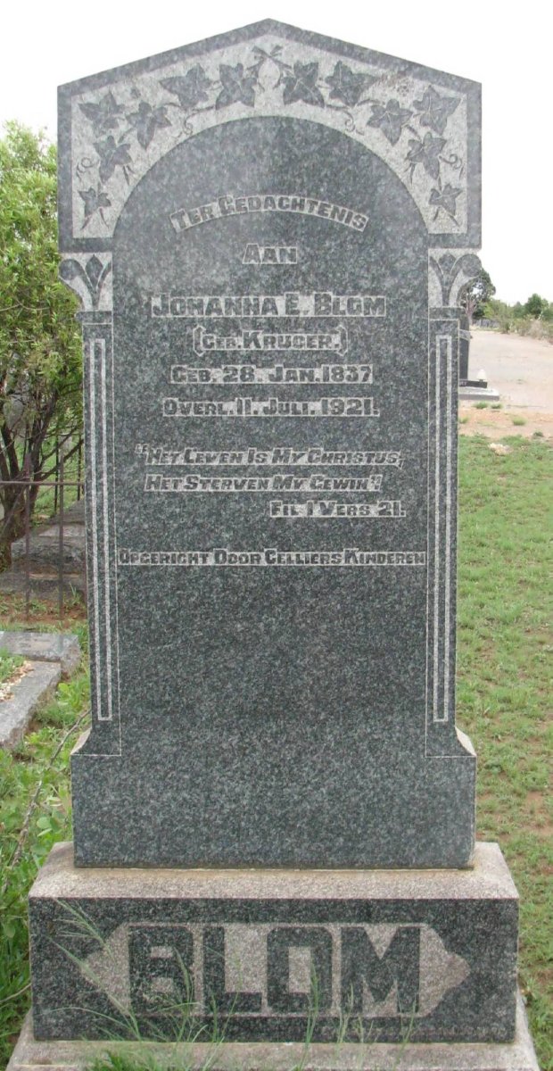 BLOM Johanna E. nee KRUGER 1837-1921