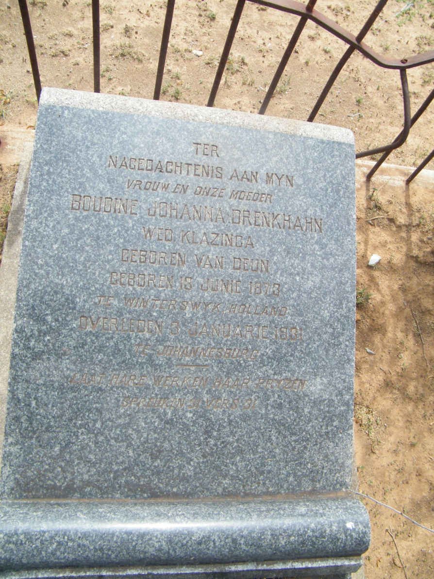 BRENKHAHN Boudine Johanna voorheen KLAZINGA nee VAN DEUN 1873-1931