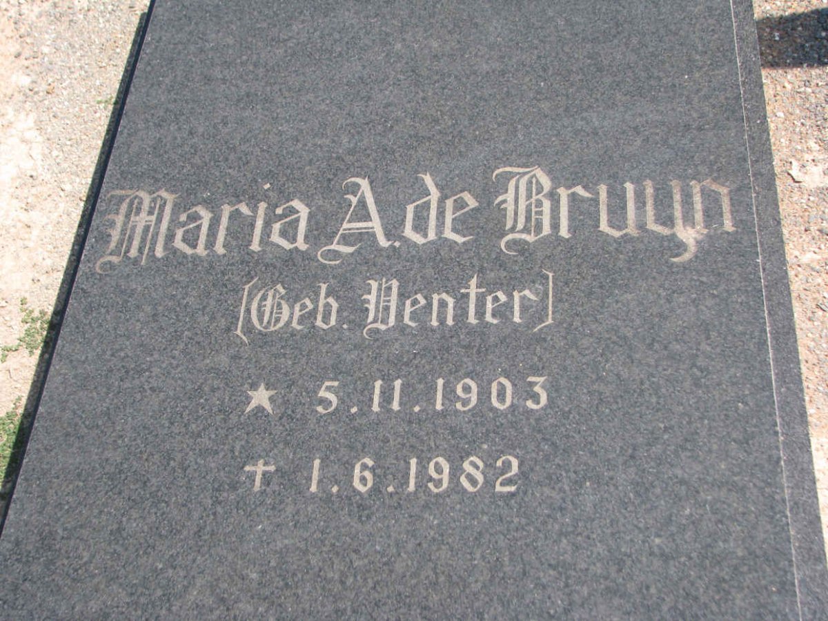 BRUYN Maria A., de nee VENTER 1903-1982