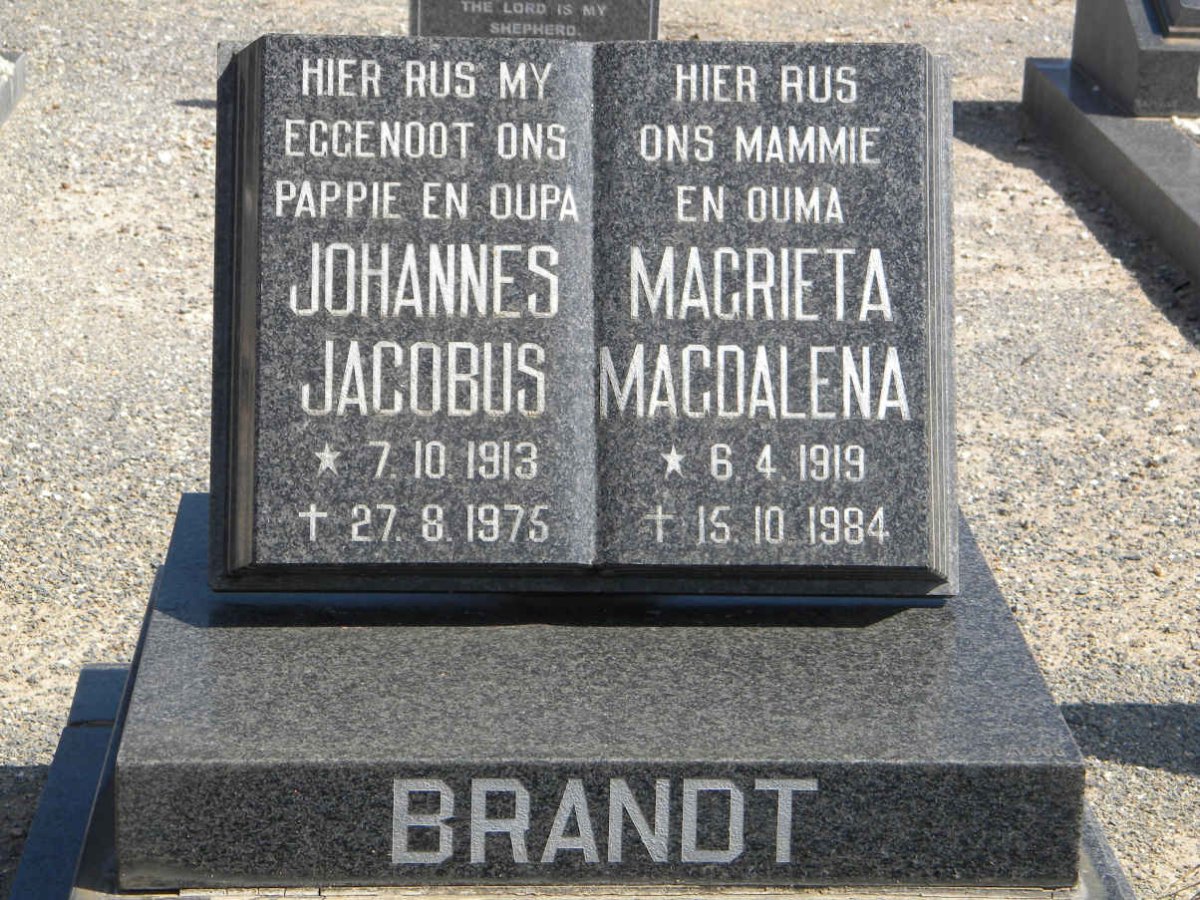 BRANDT Johannes Jacobus 1913-1975 &amp; Magrieta Magdalena 1919-1984