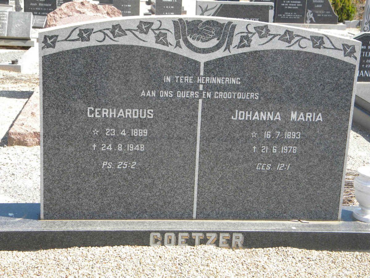 COETZER Gerhardus 1889-1948 &amp; Johanna Maria 1893-1978