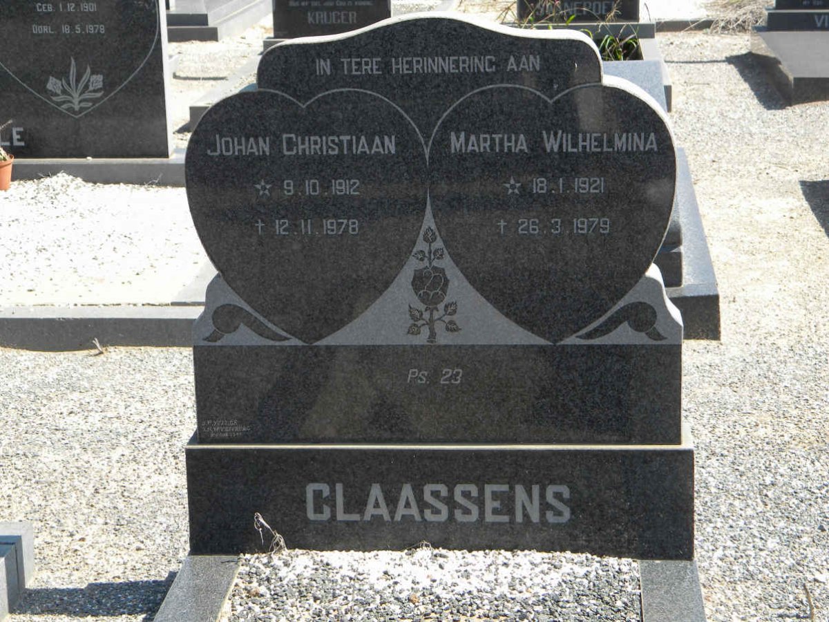 CLAASSENS Johan Christiaan 1912-1978 &amp; Martha Wilhelmina 1921-1979