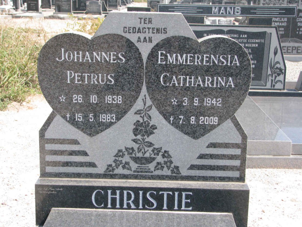 CHRISTIE Johannes Petrus 1938-1983 &amp; Emmerensia Catharina 1942-2009