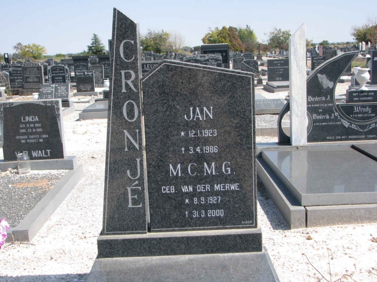 CRONJE Jan 1923-1986 &amp; M.C.M.G. VAN DER MERWE 1927-2000