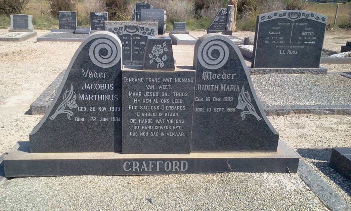CRAFFORD Jacobus Marthinus 1909-1984 &amp; Judith Maria 1909-1968