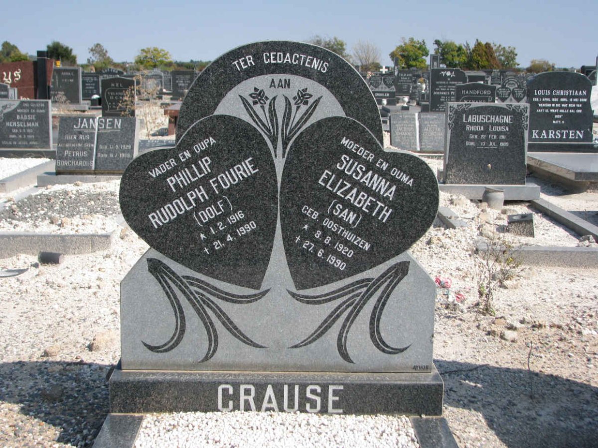 CRAUSE Phillip Rudolph Fourie 1916-1990 &amp; Susanna Elizabeth OOSTHUIZEN 1920-1990