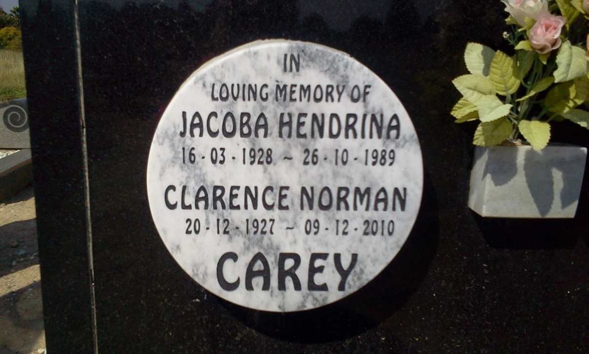 CAREY Clarence Norman 1927-2010 &amp; Jacoba Hendrina 1928-1989