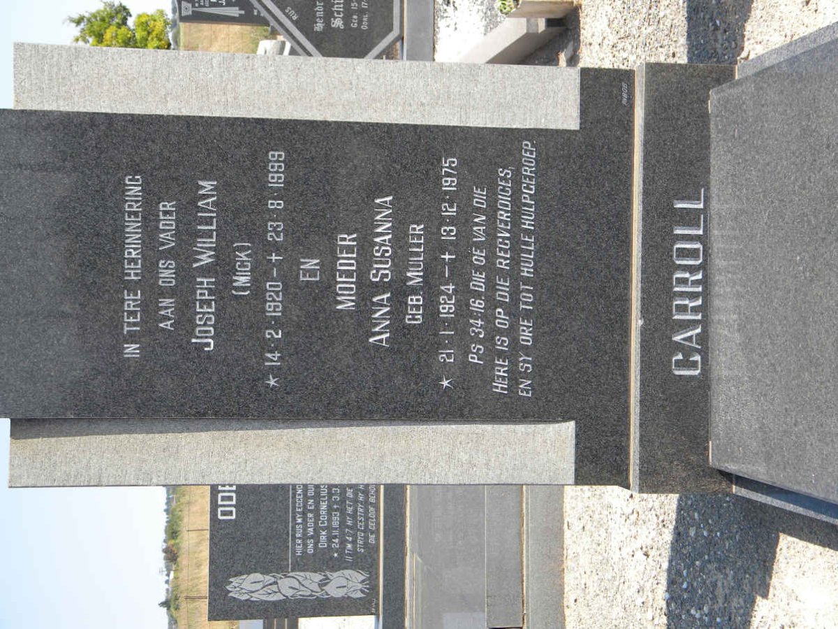 CARROLL Joseph William 1920-1999 &amp; Anna Susanna MULLER 1924-1975