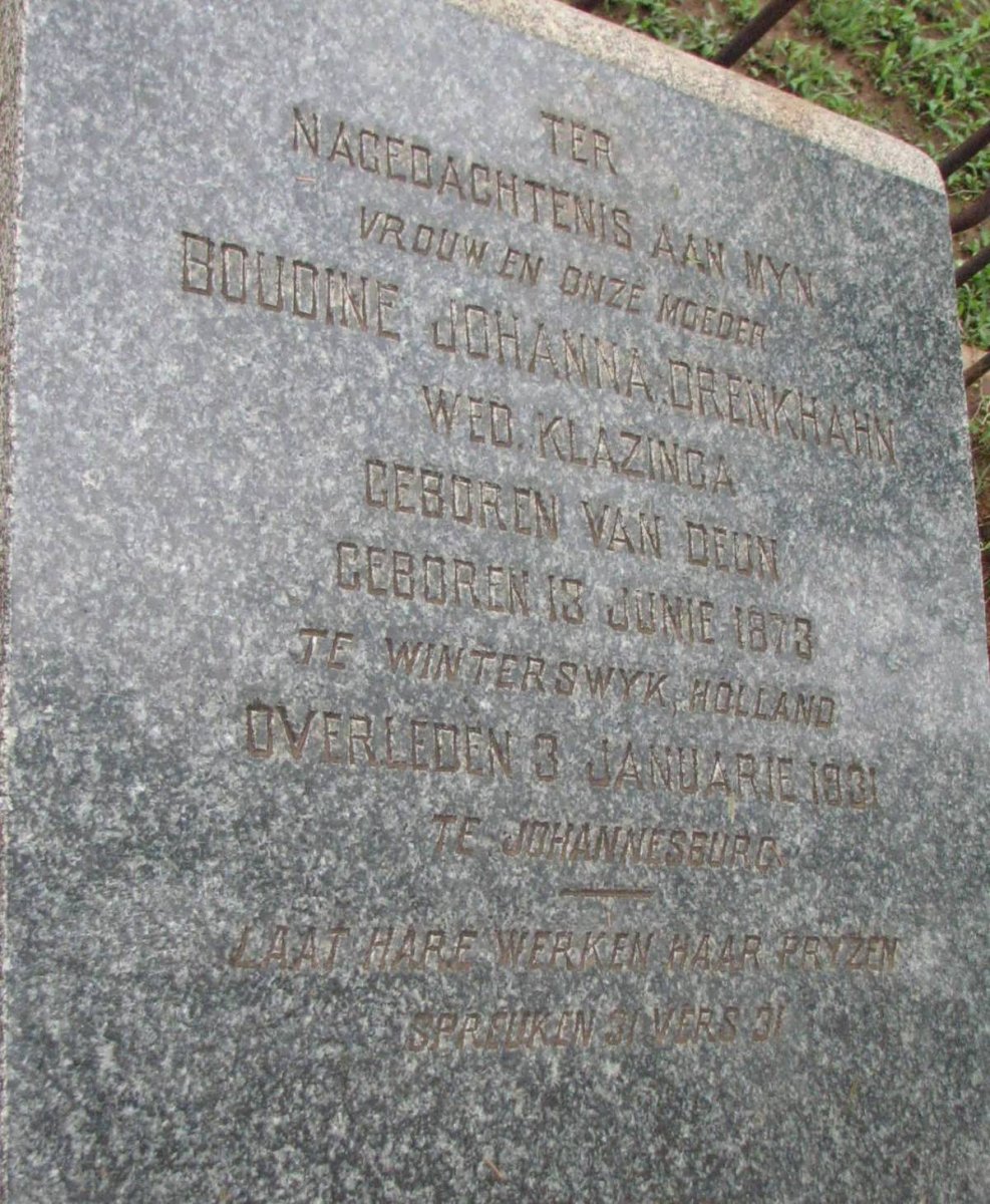 DRENKHAHN Boudine Johanna Wed. KLAZINGA nee Van DEON 1873-1931