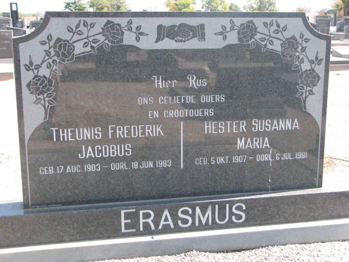 ERASMUS Theunis Frederik Jacobus 1903-1983 &amp; Hester Susanna Maria 1907-1981