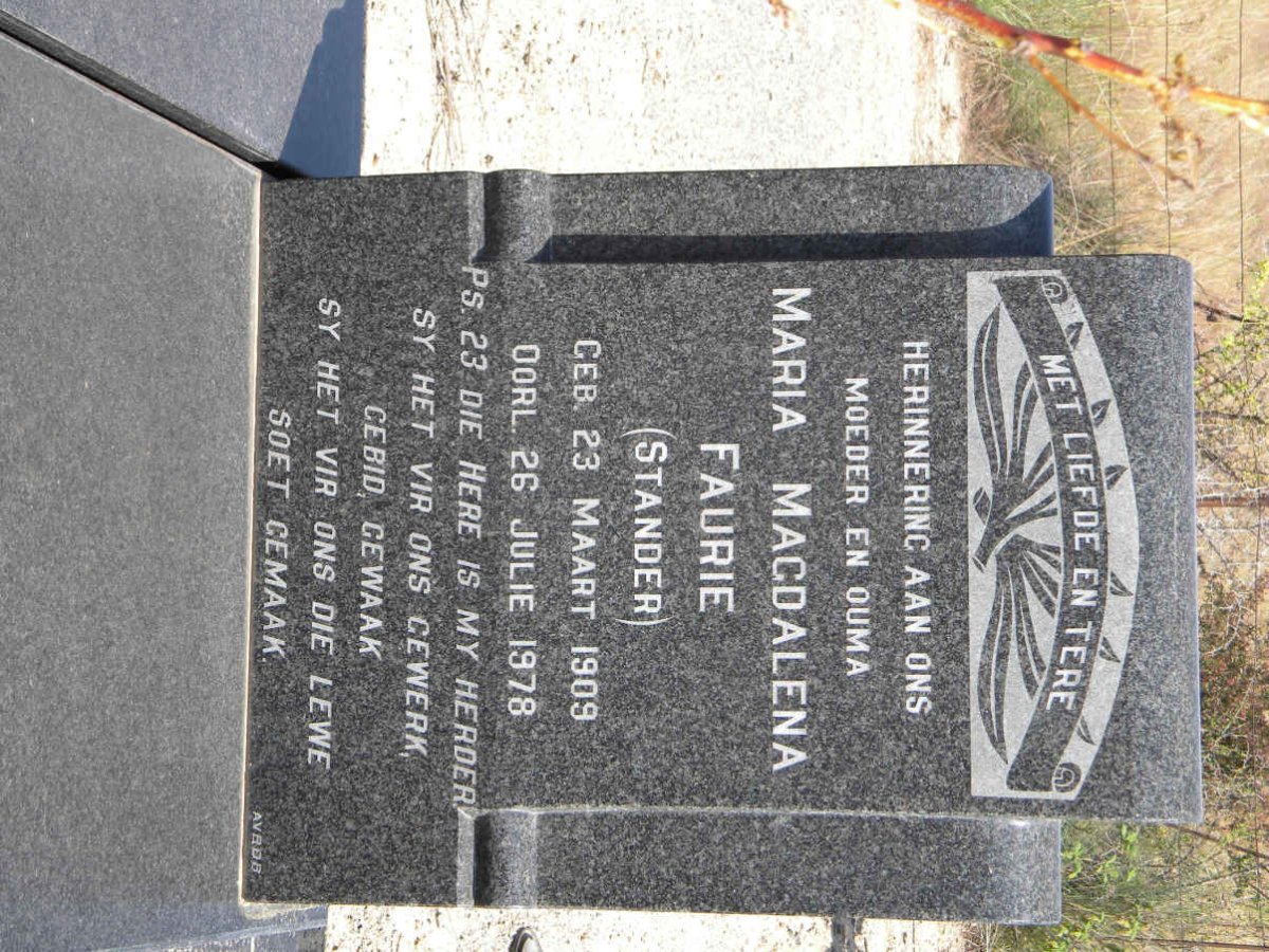 FAURIE Maria Magdalena nee STANDER 1909-1978