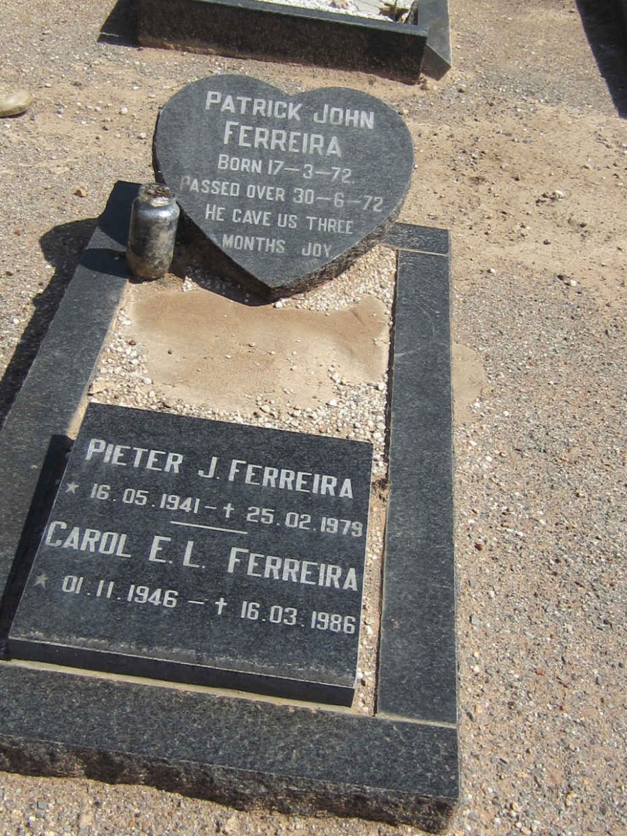 FERREIRA Pieter J. 1941-1979 &amp; Carol E.L. 1946-1986 :: FERREIRA Patrick John 1972-1972