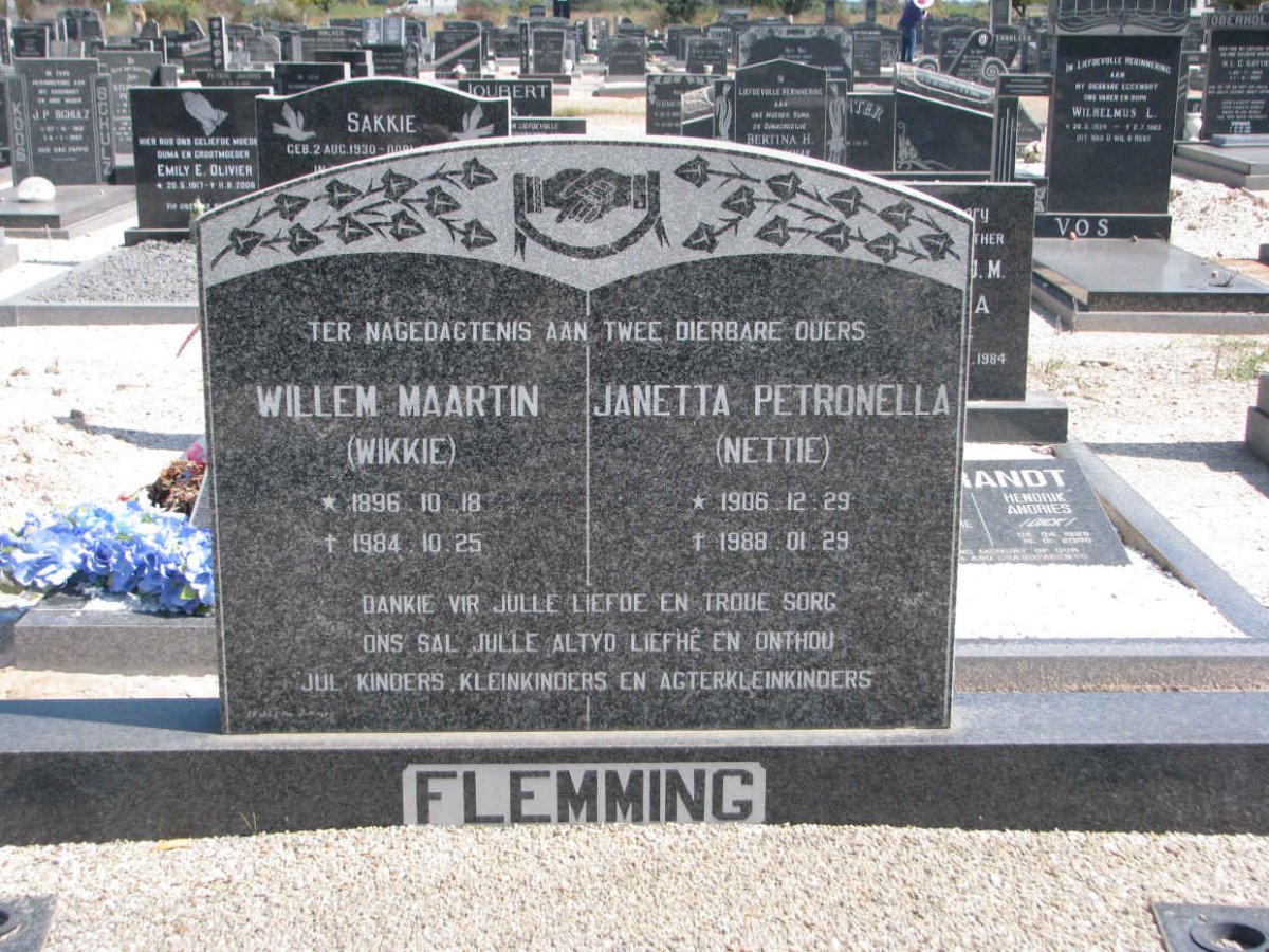 FLEMMING Willem Maartin 1896-1984 &amp; Janetta Petronella 1906-1988