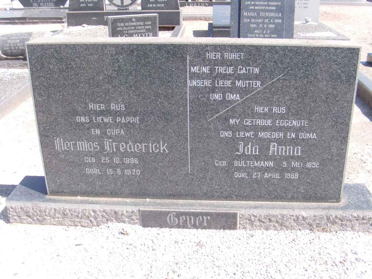 GEYER Hermias Frederick 1886-1970 &amp; Ida Ann BULTEMANN 1892-19?8